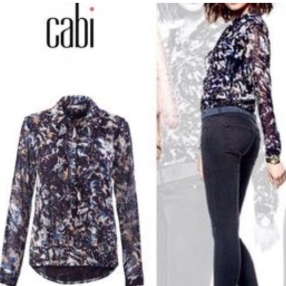 Cabi Starry Night Print Ruffle Button Up Shirt
Size:M Long Sleeve Blouse - Picture 3 of 14